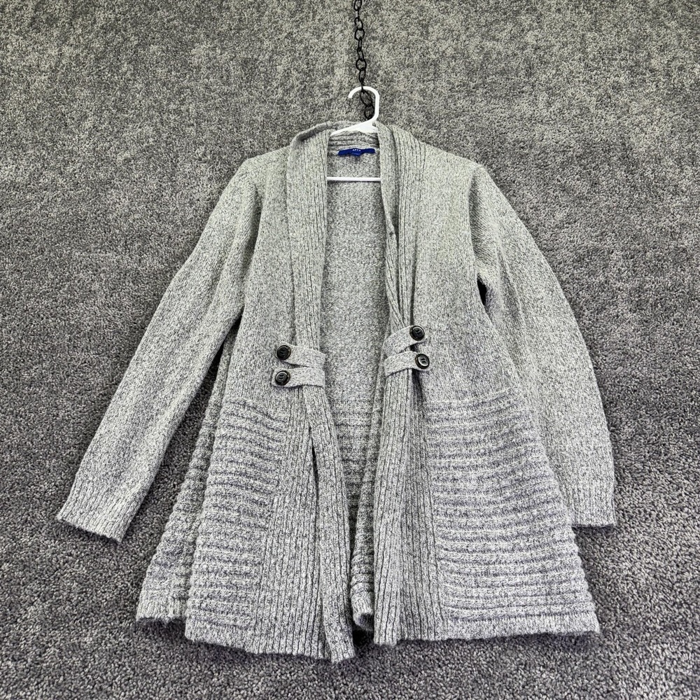 Apt. 9 Sweater Cardigan Womens L Gray Open Front Button Knit Casual Cozy